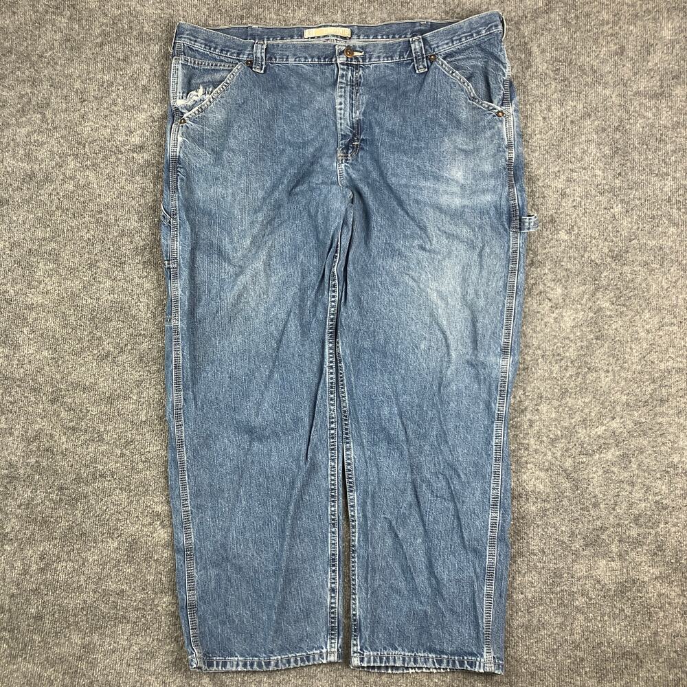 Lee Carpenter Jeans Mens Size 44x30 Blue Denim Relaxed Fit Utility Workwear Rip